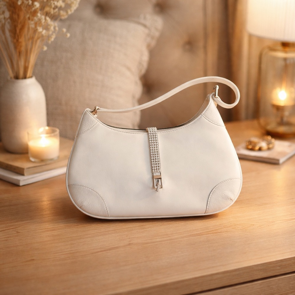 Swarovski White Leather shoulder bag purse NEW
